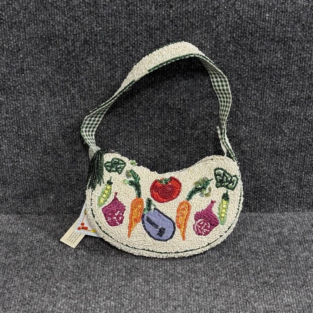 Beaded Hobo Bag Womens Small Multicolor Vegetable Bead Purse India Handmade